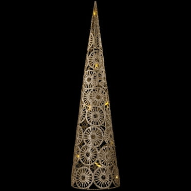 Northlight LED Sunburst Christmas Cone Glitter Tree - 23.5" - Warm White Lights - Gold Finish
