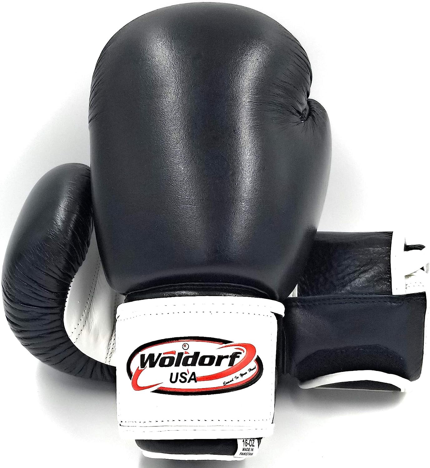 Woldorf Pro Aerobic Style Boxing Gloves in Black 16oz Sparring, Grappling, Kickboxing, Fighting Gloves, Muay Thai Training Gloves, Heavy Bag Punching Gloves