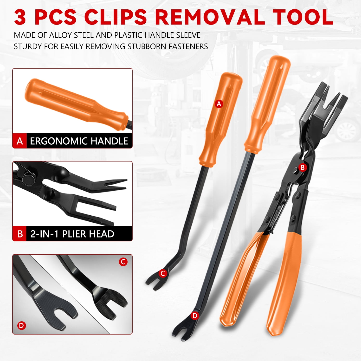 Car Trim Removal Tool Kit, Clip Plier Upholstery Remover Set for Auto Door Panel Audio Dashboard, with Storage Bag,Orange