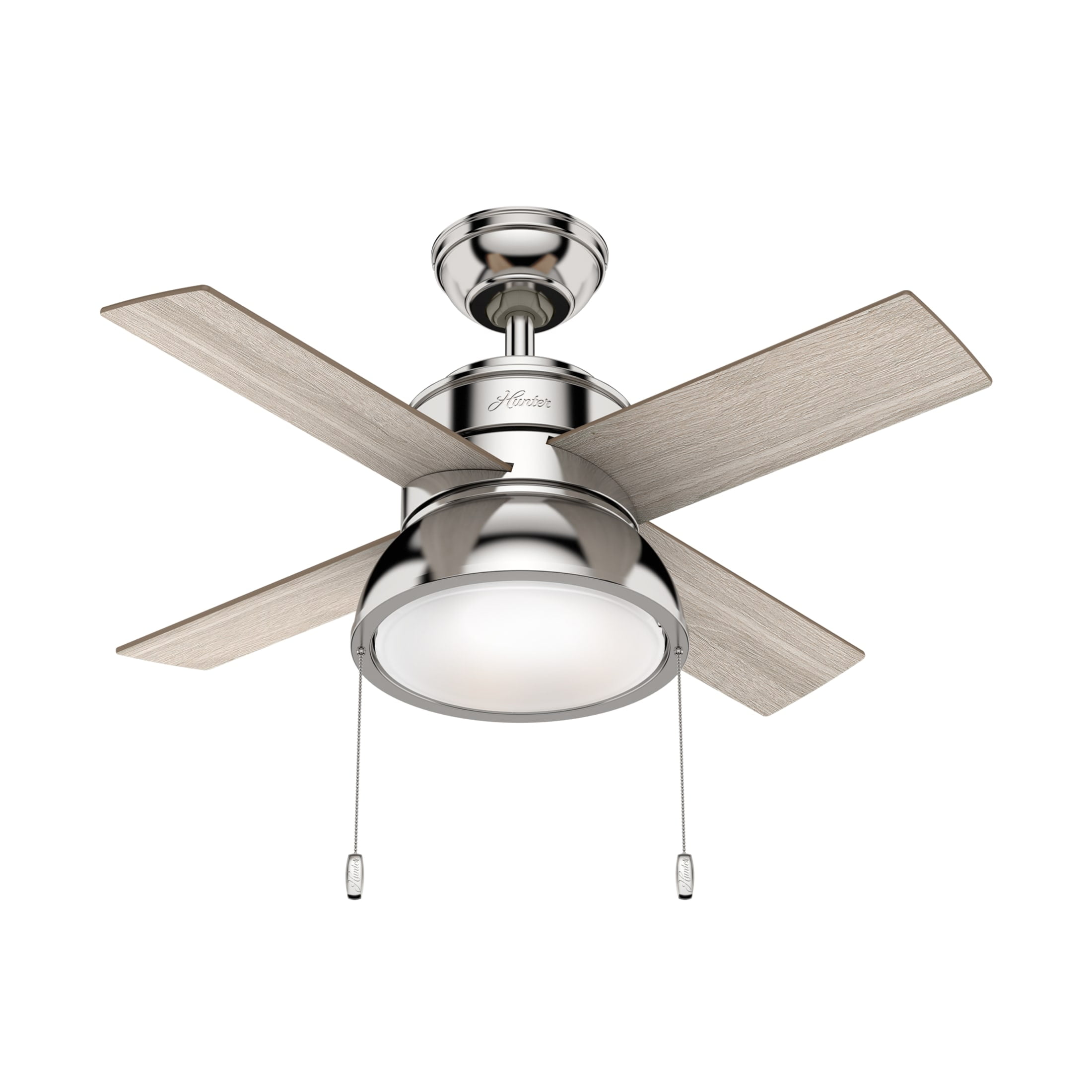 Hunter - Loki Indoor Ceiling Fan With Light, 36-inch, Polished Nickel, Casual-style, 3-speed WhisperWind Motor, 59386, for Living Rooms, Bedrooms
