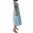 thumbnail image 4 of Seyurigaoka Women Juniors Short Sleeve A-line Dress, Fashion Plaid V-neck Tie-up Backless Mid-length Dress, 4 of 9