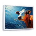 thumbnail image 2 of Designart "Flowing Cow In Blue And Orange" Animals Cow Floater Framed Wall Art Prints, 2 of 5
