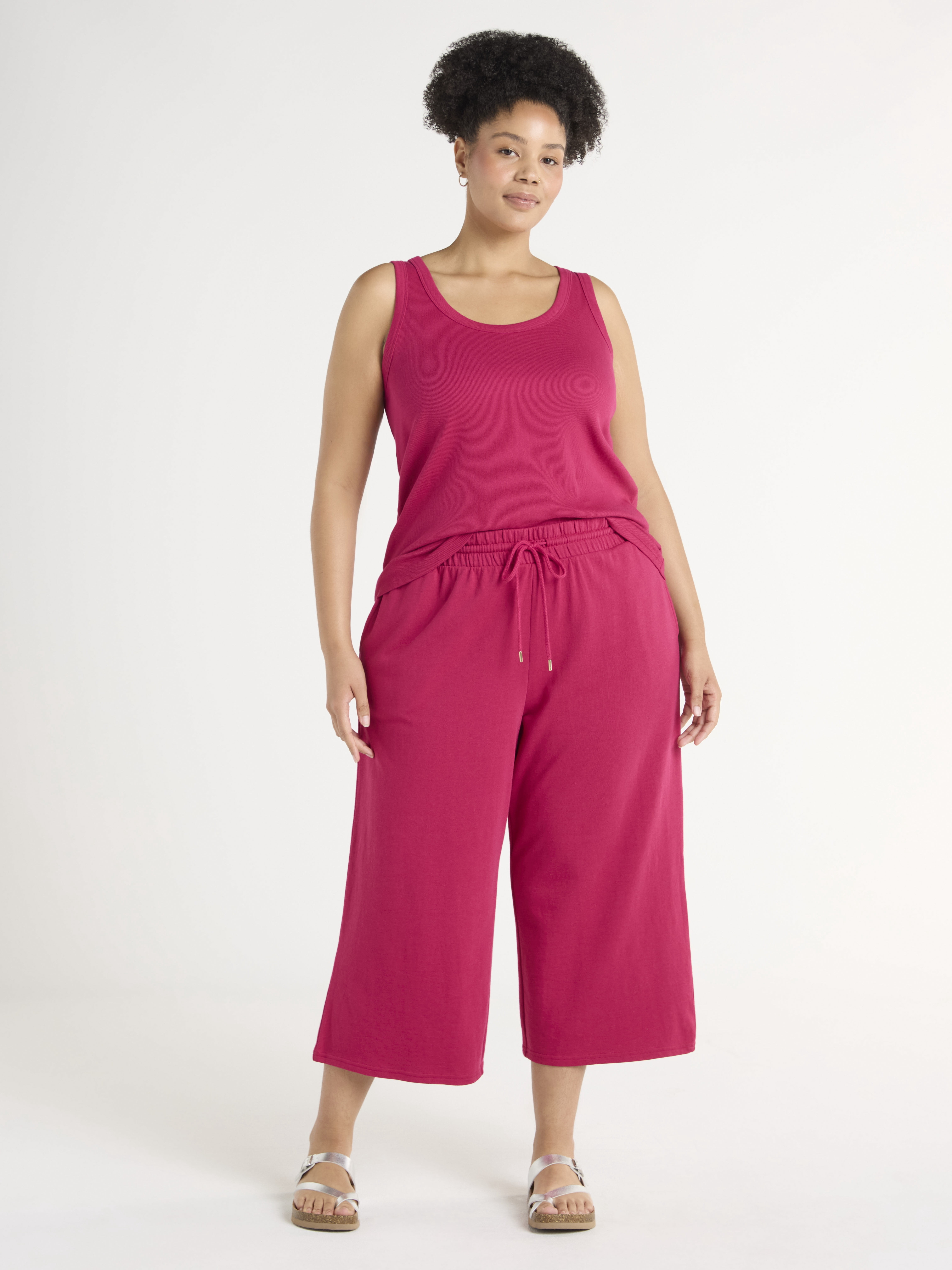 Terra & Sky Women's Plus Size Scoop Neck Ribbed Tank Top