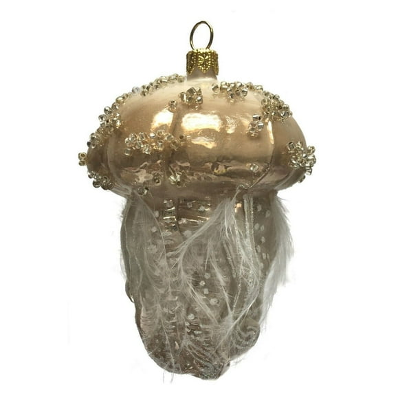 Pinnacle Peak Trading Brown Beaded Jellyfish with Feather Tentacles Polish Glass Christmas Ornament