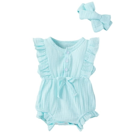 

Bmnmsl Baby Romper Hair Band Set Infant s Fly Ruffled Sleeve Jumpsuit