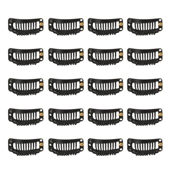 20 clips de peine de acero inoxidable para pelucas y extensiones de cabello, accesorios de postizo DIY (negro)