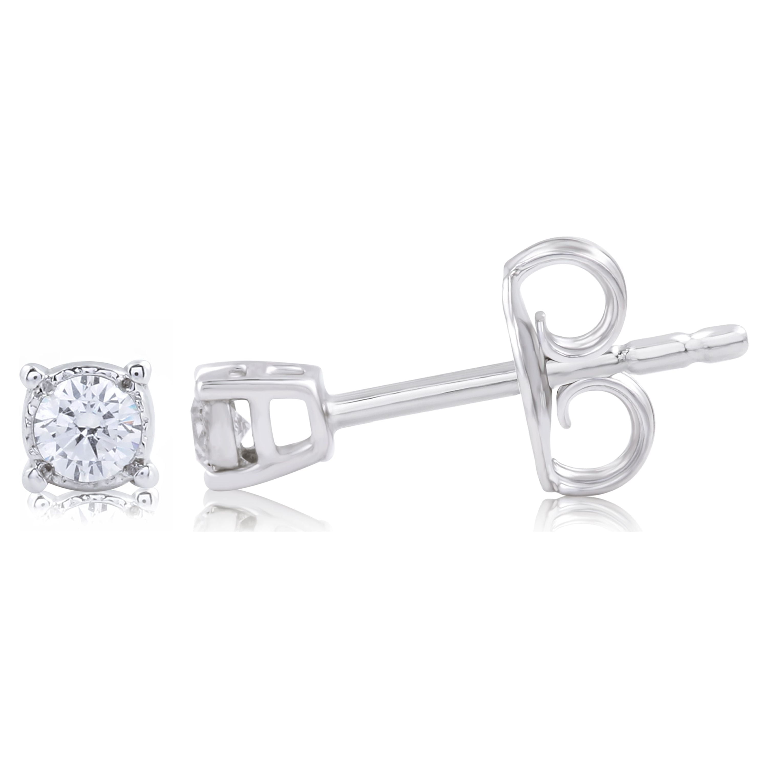 Brilliance Fine Jewelry 1/10 Carat T.W. Round Diamond 10 Kt White Gold Reflection Plate Stud Earrings (I, I2-I3)