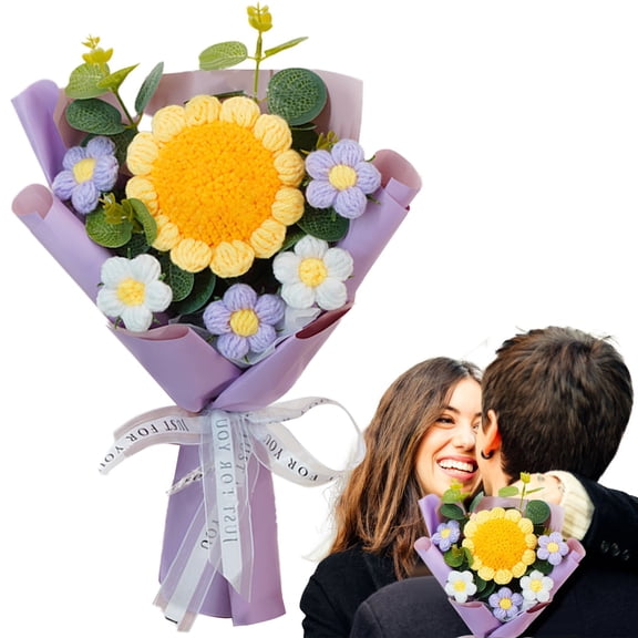 A Bunch of Knitted Artificial Flowers Clearance! Crochet Flowers Rose Artificial Flower Bouquet Packaging Flowers Suitable for Family Table Decoration for Mother Valentine's Birthday Wedding