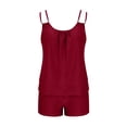 thumbnail image 5 of Womens Modest Red High Waisted Tankini Set – Two Piece Swim Shorts Bathing Suit – Ruched Spaghetti Strap Top – Nylon Spandex – S-XXL,Size XL, 5 of 7