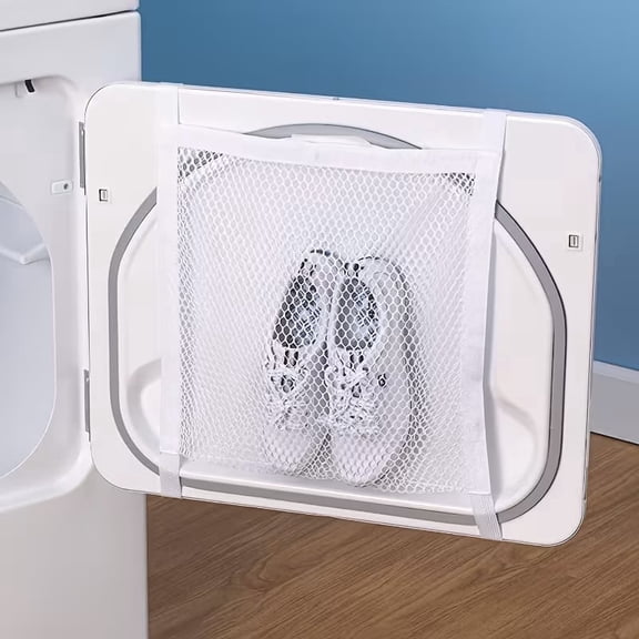 AURESTEYN Sneaker Dryer Bag for Dryer Door, Mesh Shoe Laundry Net with Elastic Straps and Zipper, 17.5 x 17.5 Inch, White, 2 Pack