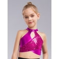 thumbnail image 3 of YiZYiF Kids Girls Dance Vest Tank Tops Shiny Sequin Metallic Crop Top Latin Ballroom Jazz Dancewear Hot Pink 12, 3 of 6