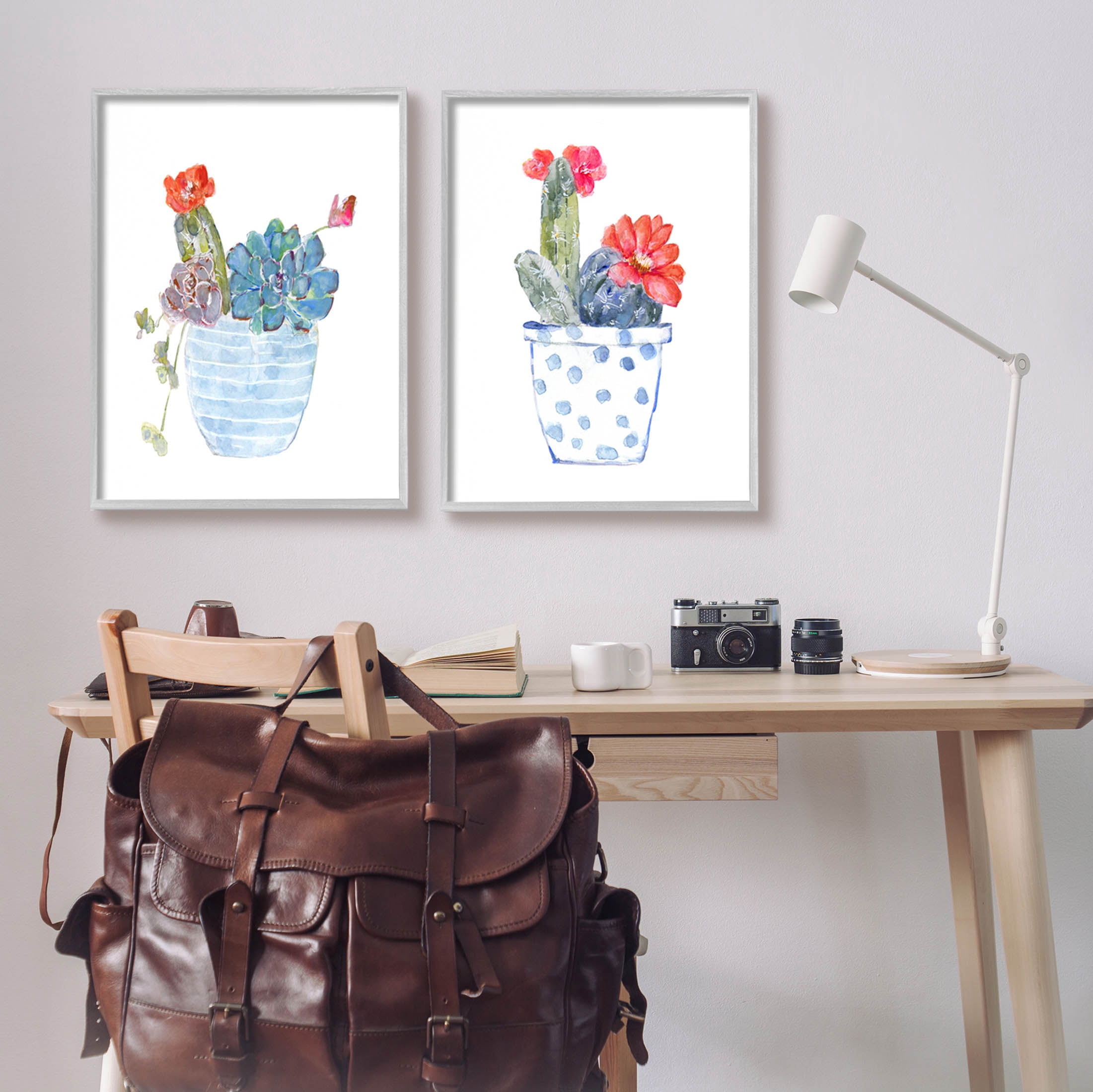 Stupell Industries Vivid Cactus Blossoms Potted Graphic Art Gray Framed Art Print Wall Art, Set of 2, Design by Sally Swatland