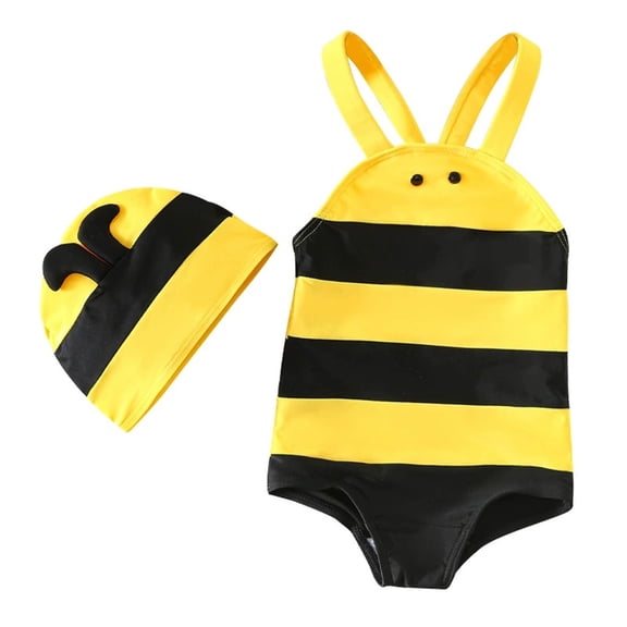 OSOLU Children Boys Swimsuit Sets Cute Little Bee Sleeveless Rash Guard UV Protection Swimwear Sporty Training Bathing Suit