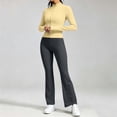 thumbnail image 5 of Women's Solid Two Piece Yoga Tracksuit Zip up Long Sleeve Top and Elastic Waist Flared Pants Stretch Workout Outfit Comfort Sportswear for Gym and Daily Casual Wear S-3XL Yellow, 5 of 6