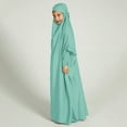 thumbnail image 3 of IBTOM CASTLE Kids Girls Long Sleeve Full Cover Hijab Kaftan Dubai Islamic Prayer Dress Abaya Muslim Hooded Robe Ramadan Clothing 6-7 Years Light Green, 3 of 8