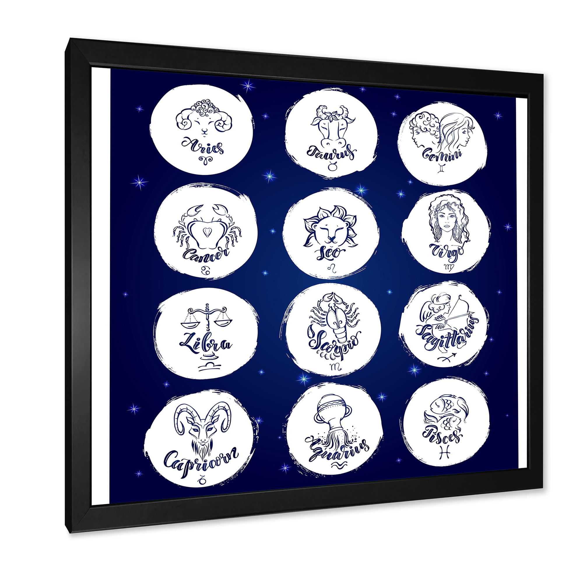 Designart 'Zodiac Diagram & Signs On Blue' Modern Framed Art Print