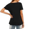 thumbnail image 2 of Nueva camiseta de mujer de moda Color sólido Cuello en V Manga corta Dobladillo redondeado Largo MABOTO Camiseta mujer, 2 of 7