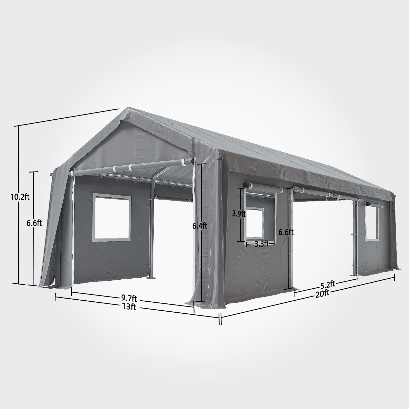 Danolapsi Carport 10'x20' Portable Garage,Reinforced Steel Poles, Heavy Duty Carport Canopy,4 Roll-up Doors & 4 Mesh Windows,for Pickup,Boat,and Equipment(ship in 2 boxes)