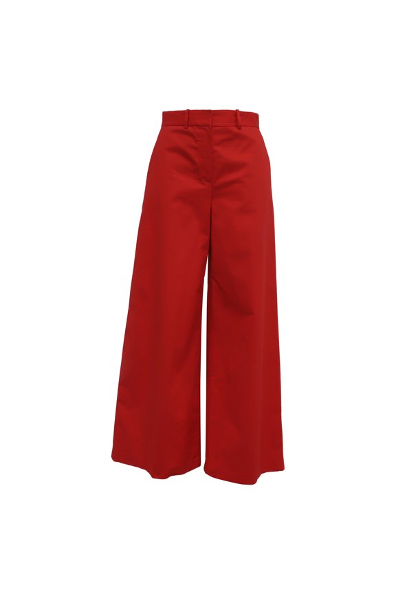 Pre-Owned Theory Wide-Leg Trousers in Red Cotton