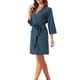 thumbnail image 4 of Bata de baño de waffle para mujer INSPIRE CHIC, suave de chenilla, kimono, spa y baño, longitud media, color azul marino, 4 of 6