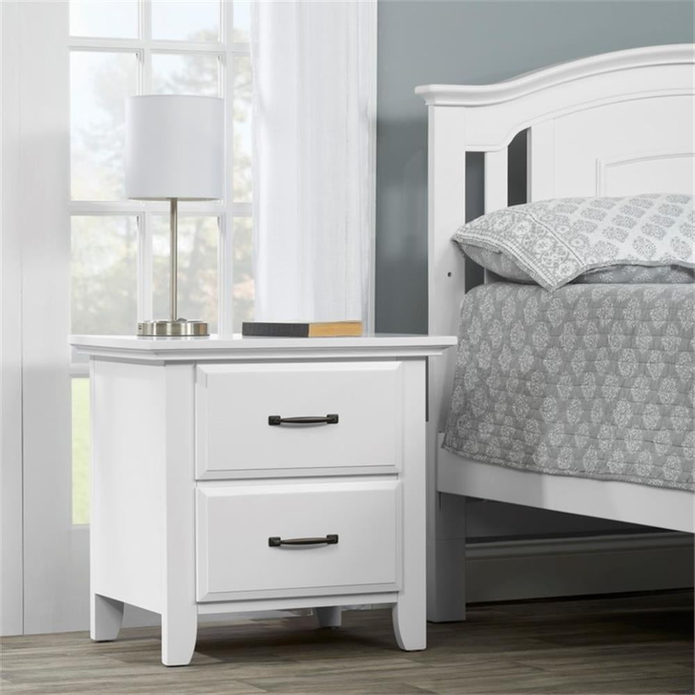 Pemberly Row Set of 2 Wood 4-in-1 Convertible Crib & Nightstand in White