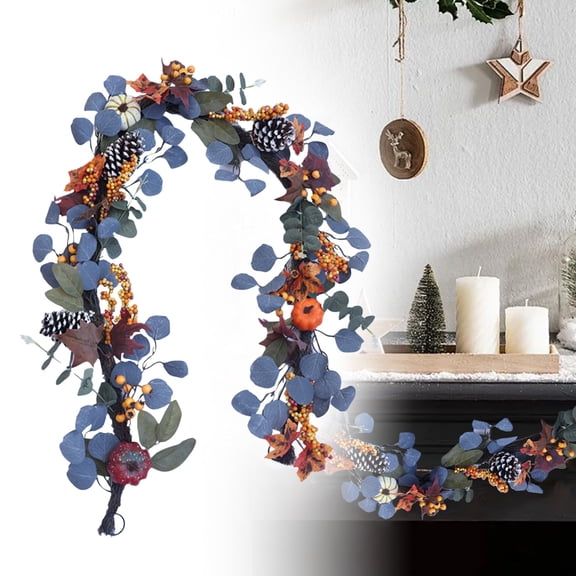A Halloween door hanging Autumn Garlands Pumpkin Berries Vine Flowers Thanksgiving Table Center Outdoor Autumn Decorations Autumn Halloween Family Fireplace Decorations