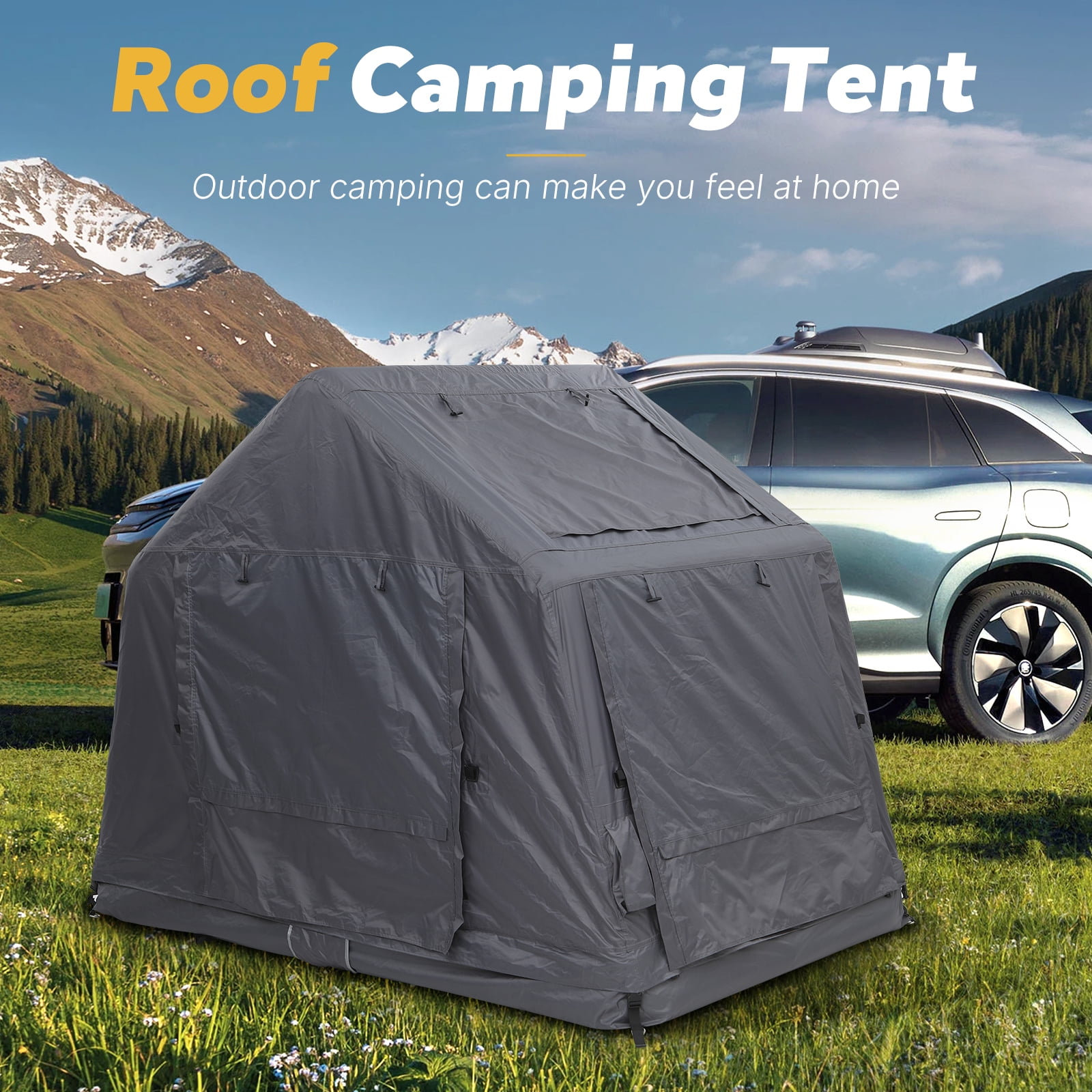 Inflatable Rooftop Tent with Air Mattress & Ladder, Waterproof Windproof Pop-Up SUV Truck Car Camping Tent with Air Pump for Overland & Outdoor Camping (Black & Grey)