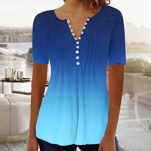 Fiudx Ofertas Flash Del Día Moda Mujer Verano Casual Impresión Manga Corta Cuello En V Blusa Superior Camiseta