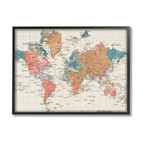 Stupell Industries Detailed Boho World Map Graphic Art Black Framed Art Print Wall Art, Design by Elizabeth Medley