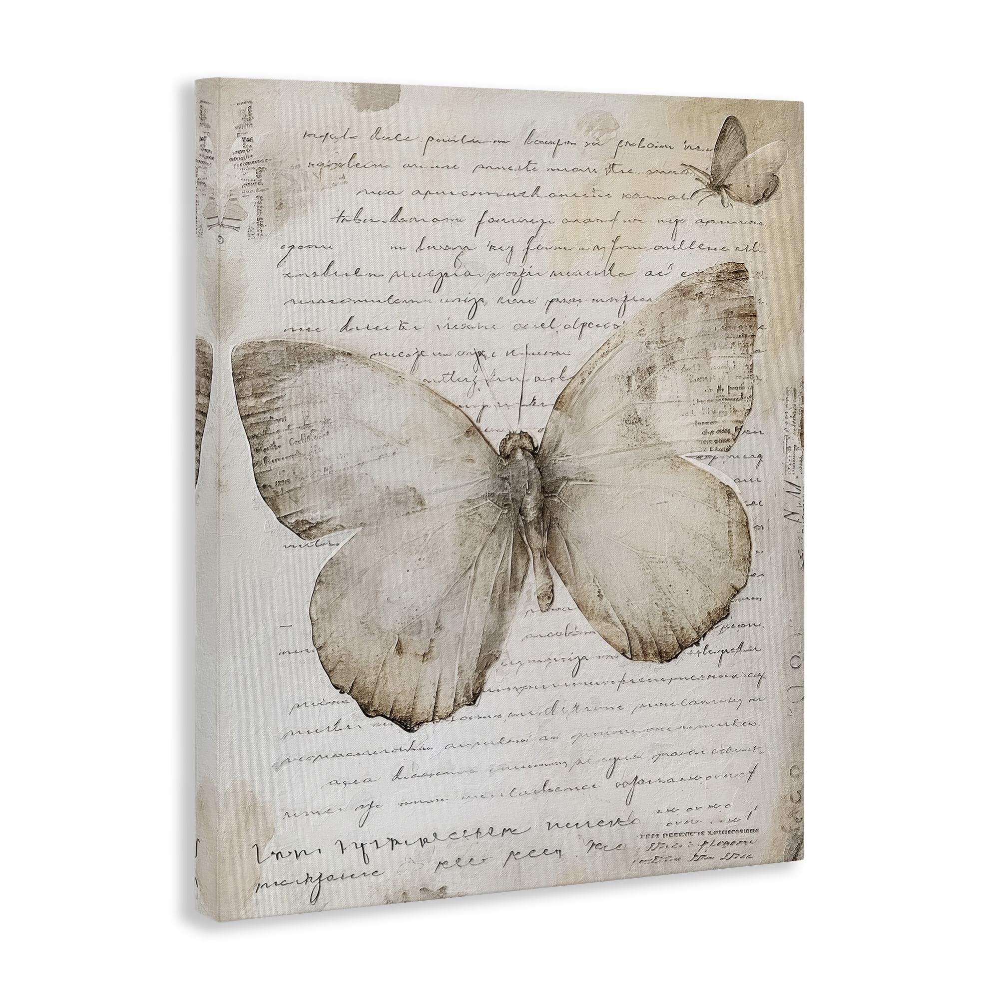 Stupell Industries Butterfly & Vintage Cursive Animals Painting Wrapped Canvas Art Print Wall Art, 30 x 40