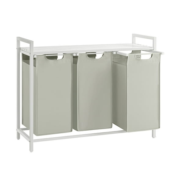 VASAGLE Panier à Linge, Panier à Linge, Trieur de Linge avec 3 Sacs Amovibles, Étagère, Cadre en Métal, 3 x 10 Gallons (38L), 36.4 x 13 x 28.4 Pouces, Blanc