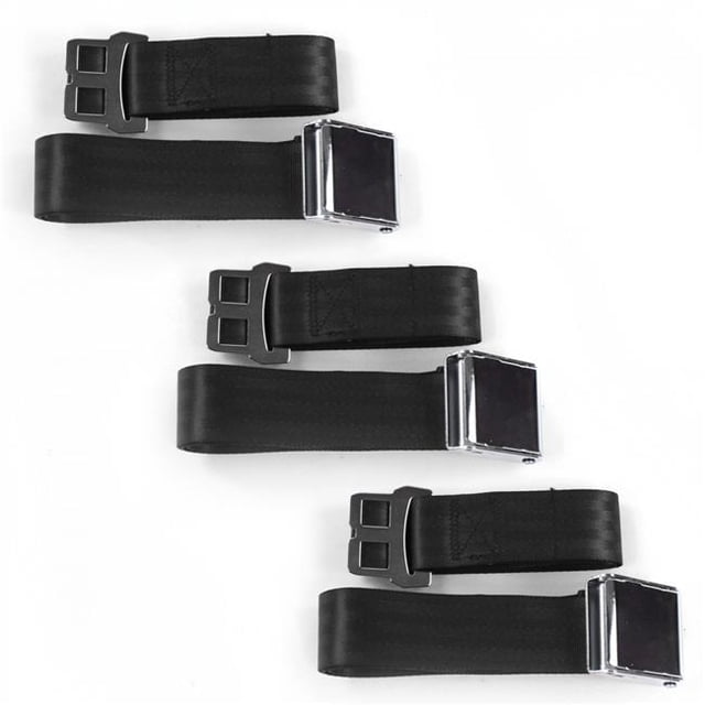 Black Lap Bench Seat Belt Kit for 1950-1954 Nash Rambler Airplane 2 Point - 3 Belts