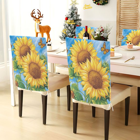 YAZAOO Chair Covers Set Home Kitchen Vibrant Sunflower Party Decor Seat Back Cover Protector