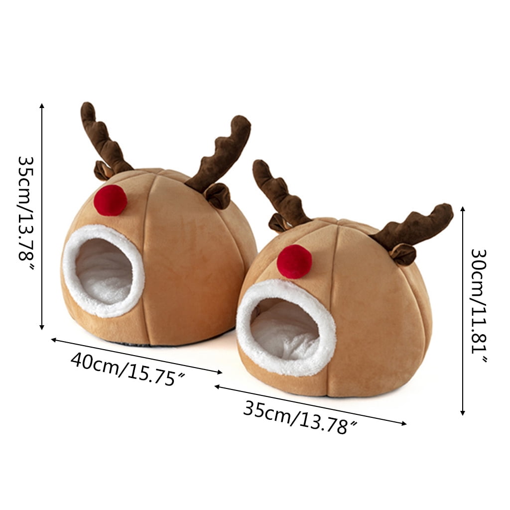 Tizuqe Igloo Pet Bed House Soft Indoor Reindeer Cave Christmas Tent for Cat Puppy