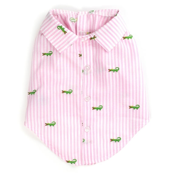 The Worthy Dog Embroidered Alligator Stripe Seersucker Button Up Look Pet Shirt