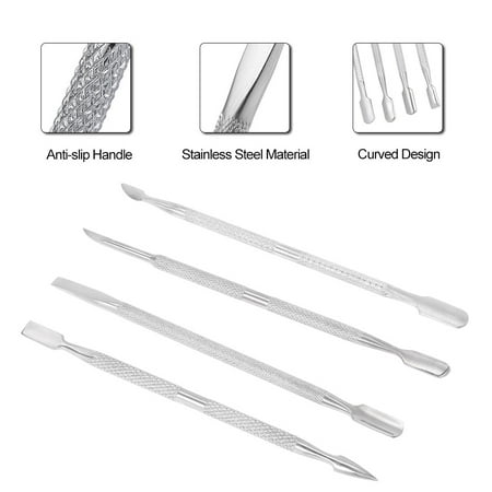 Stainless Steel Cuticle Pusher - 4pcs Stainless Steel Double-ended Nail Pusher Set Nail Glue Remover Nail Cuticle Remover Anti-slip Manicure Pedicure Cuticle Pusher Dead Skin Trimmer Nail Cleaner