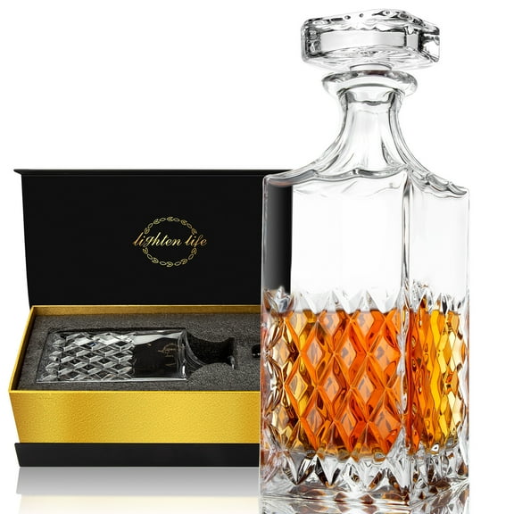 Lighten Life Whiskey Decanter,29oz Crystal Decanter with Glass Stopper,Liquor Decanter in Gift Box,Premium Vodka Decanter for Whiskey,Bourbon,Scotch,Liquor