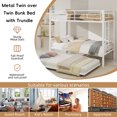 thumbnail image 5 of UIOWIO Triple Bunk Bed Twin over Twin with Trundle, Includes 3 Twin Size 6" Green Tea Memory Foam Mattresses, Convertible Metal Frame with Ladder and Guardrail, for Teens and Adults, White, 5 of 10