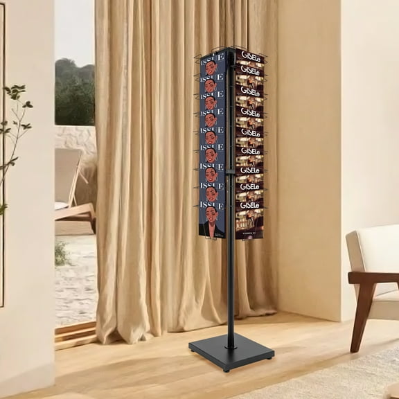 360° Rotating 36-Pocket Brochure Display Stand, Heavy-Duty Iron Frame with Electrostatic Coating, 132 lb Capacity, Modern Black Floor Rack for Magazines & Catalogs