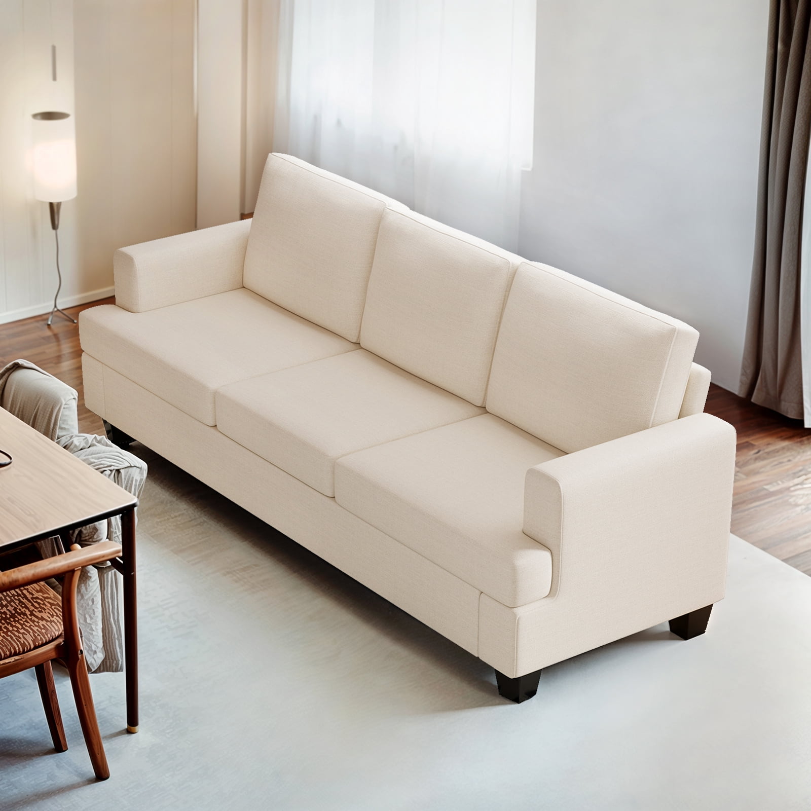 Furniliving 84.75” 3 Seater Sofa Couch, Modern Upholstered Sofa with Extra Deep Seats, Linen Fabric Sofa for Living Room Apartment Lounge, (Beige)