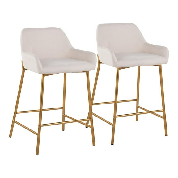 LumiSource Gold Metal, Cream Fabric Daniella Fixed-Height Counter Stool - Set of 2