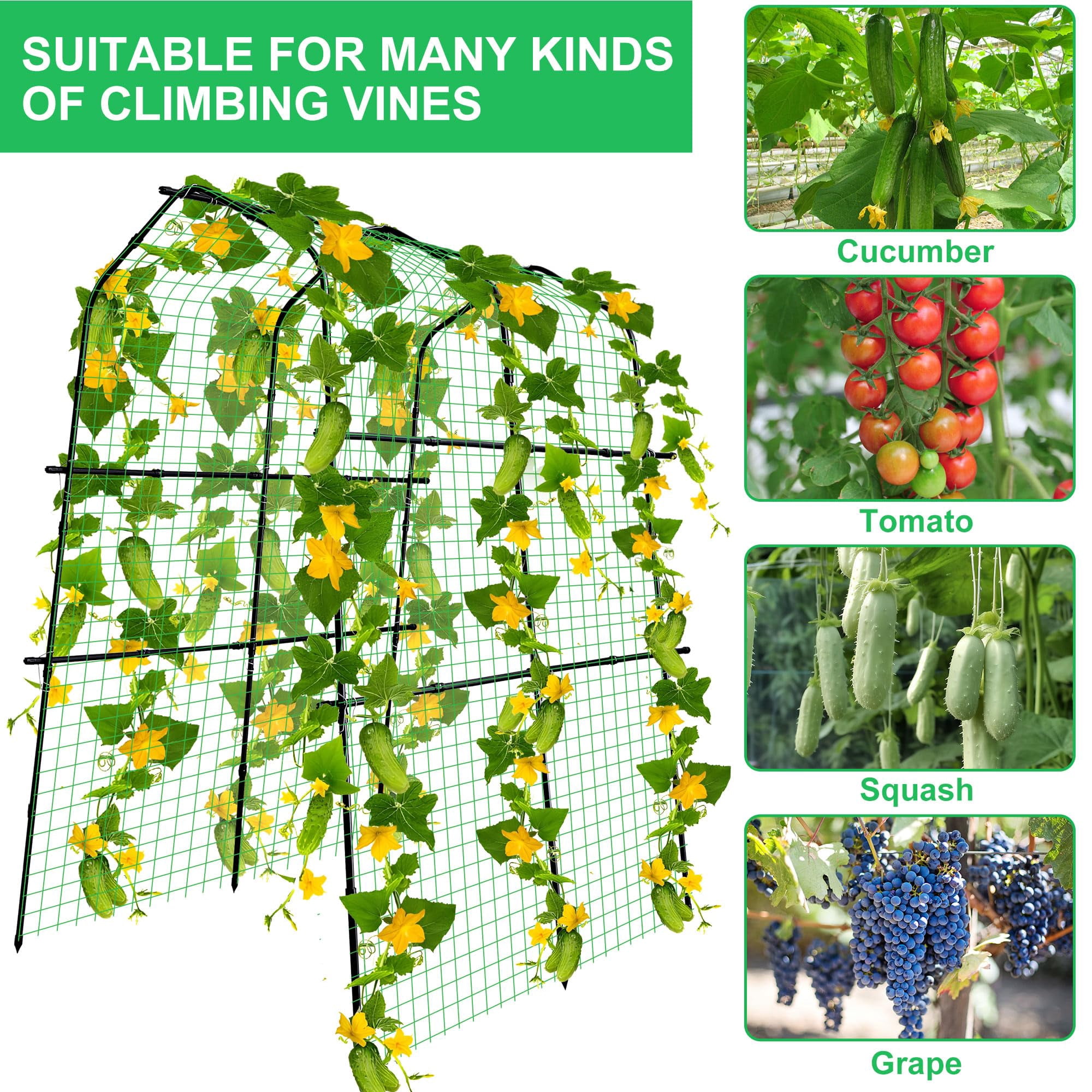 Ebaokuup 87 inch Metal Garden Arch Trellis with Climbing Net for Plants, Flowers and Vegetables