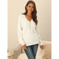 thumbnail image 3 of Women's V Neck Button Up Long Sleeve Ribbed Knit Loose Chunky Warm Pullover Sweater Top S White, 3 of 6