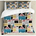 thumbnail image 1 of Doodle Duvet Cover Set Queen Size, Cartoon Animated Pattern of Colorful Scandinavian Old Town Houses on Plain Backdrop, Decorative 3 Piece Bedding Set with 2 Pillow Shams, Multicolor, by Ambesonne, 1 of 3