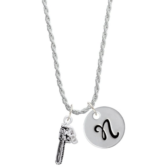 Delight Jewelry Silvertone Chainsaw Silvertone Script Initial Disc - N - Charm Necklace, 20" 3"