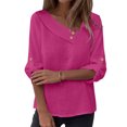 thumbnail image 2 of HongQid Womens 3/4 Sleeve Shirts Cotton Linen Roll Up Long Sleeve Asymmetry Collared Tops Casual Loose Fit Blouses, 2 of 9
