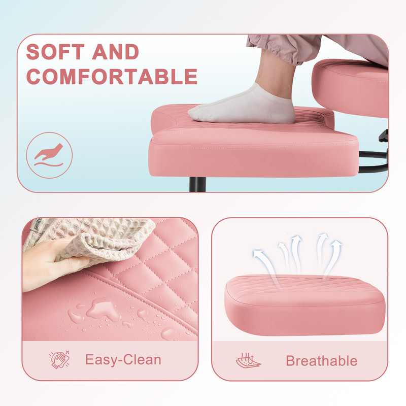 Lacoo Ergonomic Cross Legged Swivel Office Chair,ADHD & Meditation Chair with Retractable footrest,Adjustable Height with Back Support,PU Leather,Pink