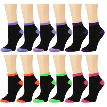

12 Pack Women s Ankle Socks Assorted Colors Size 9-11 Two-Tone