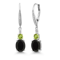 Gem Stone King 925 Sterling Silver Black Onyx and Green Peridot Dangle Earrings for Women with Lab Grown Diamond (4.63 Cttw, Oval 9X7MM)