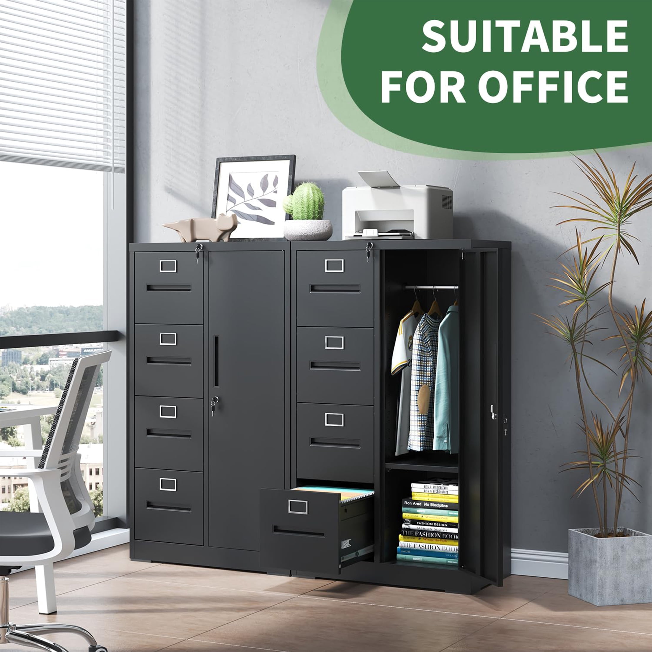 Innovation Works Lockable Metal File Cabinet with 4 Drawers & 1 Door, Storage Filing Cabinet for Home Office, A4 Legal/Letter Size, Assembly Required